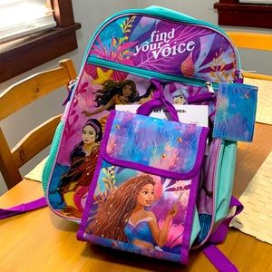 NWT Little Mermaid 2023 backpack lunchbox and water bottle combo 16 tall,11wide